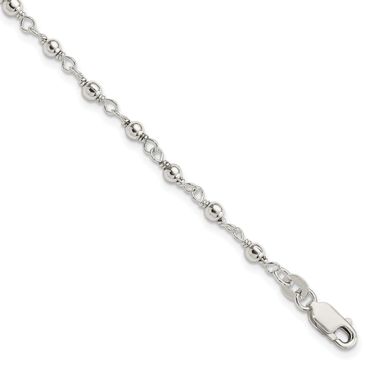 7.25 Inch Sterling Silver Bead And Link Bracelet