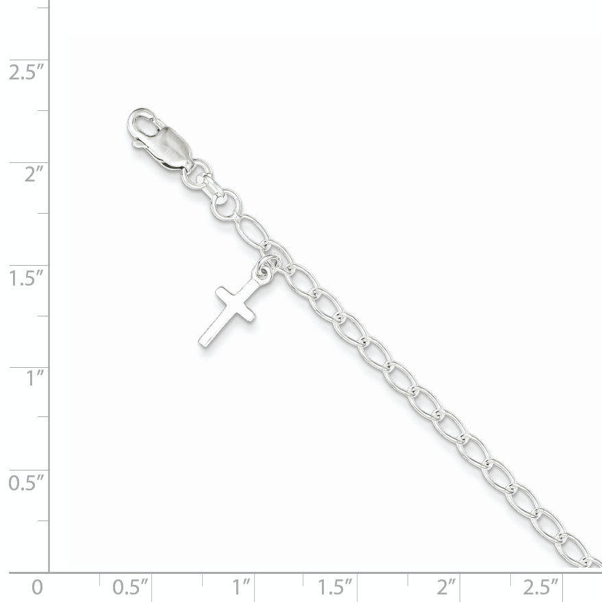 Sterling Silver Polished Latin Cross Charm With 1In Ext. Children'S Bracele