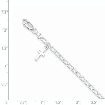Sterling Silver Polished Latin Cross Charm With 1In Ext. Children'S Bracele