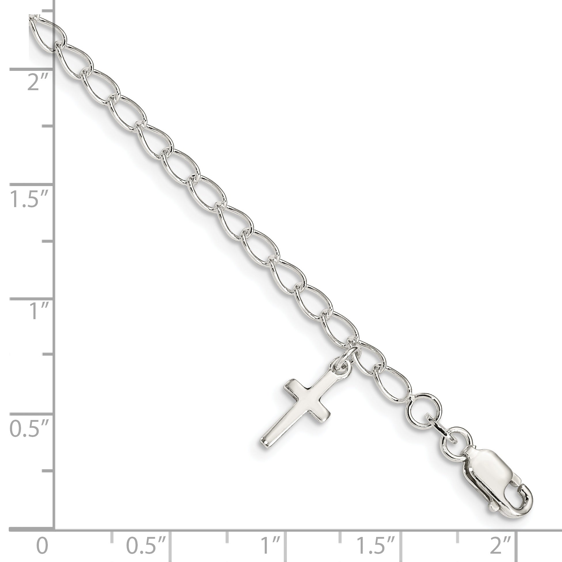 Sterling Silver Polished Latin Cross Charm With 1In Ext. Children'S Bracele