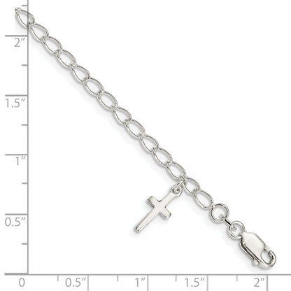 Sterling Silver Polished Latin Cross Charm With 1In Ext. Children'S Bracele