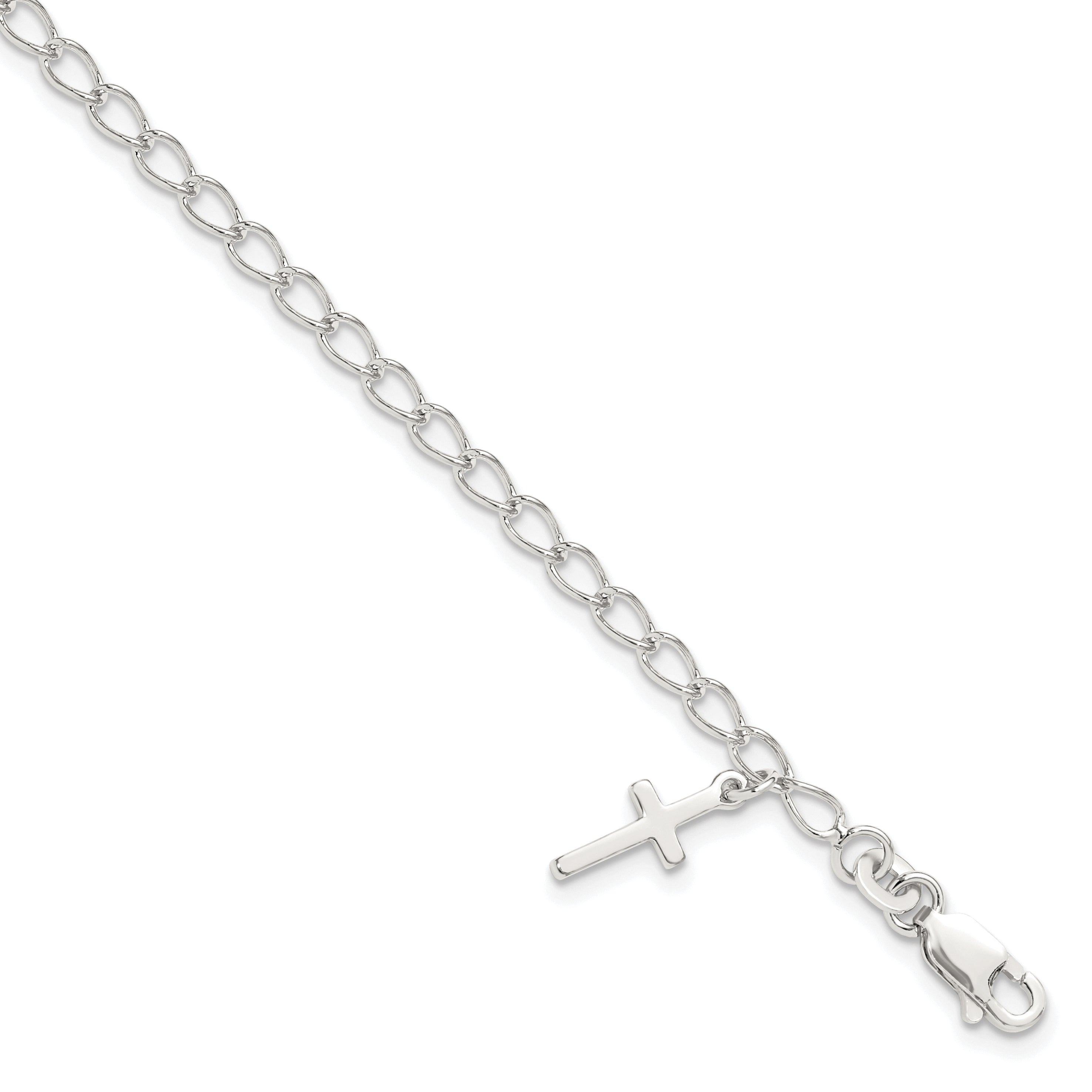 Sterling Silver Polished Latin Cross Charm With 1In Ext. Children'S Bracele