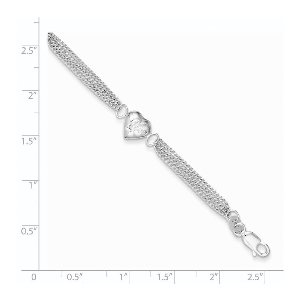 7 Inch Sterling Silver Heart With Love Bracelet