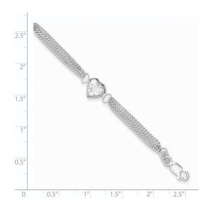 7 Inch Sterling Silver Heart With Love Bracelet