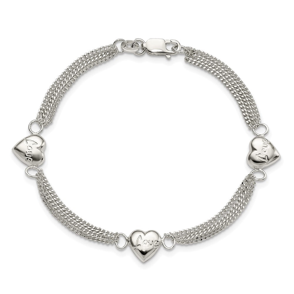 7 Inch Sterling Silver Heart With Love Bracelet