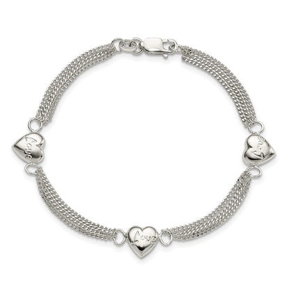 7 Inch Sterling Silver Heart With Love Bracelet