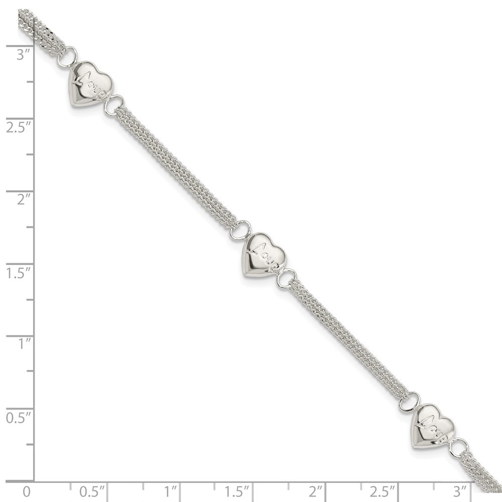 7 Inch Sterling Silver Heart With Love Bracelet