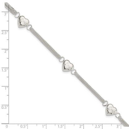 7 Inch Sterling Silver Heart With Love Bracelet