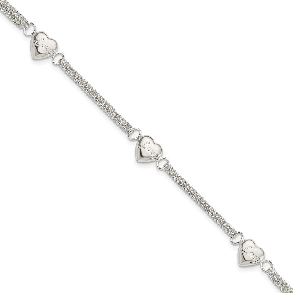 7 Inch Sterling Silver Heart With Love Bracelet