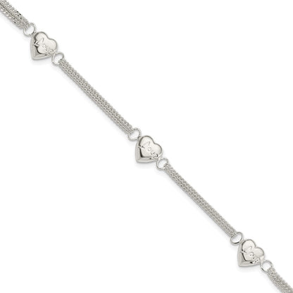 7 Inch Sterling Silver Heart With Love Bracelet