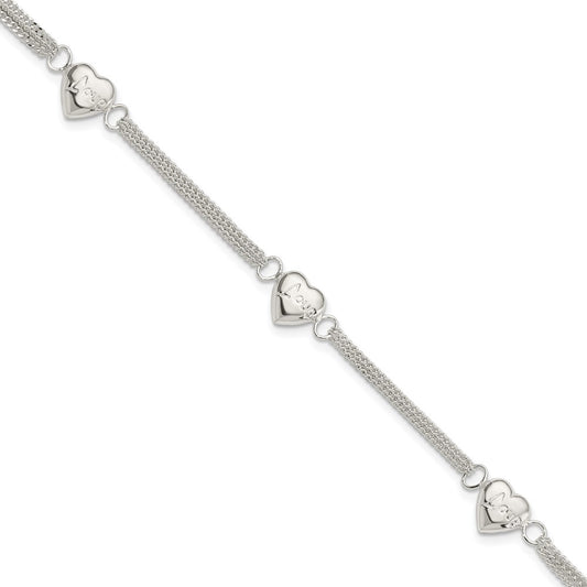 7 Inch Sterling Silver Heart With Love Bracelet