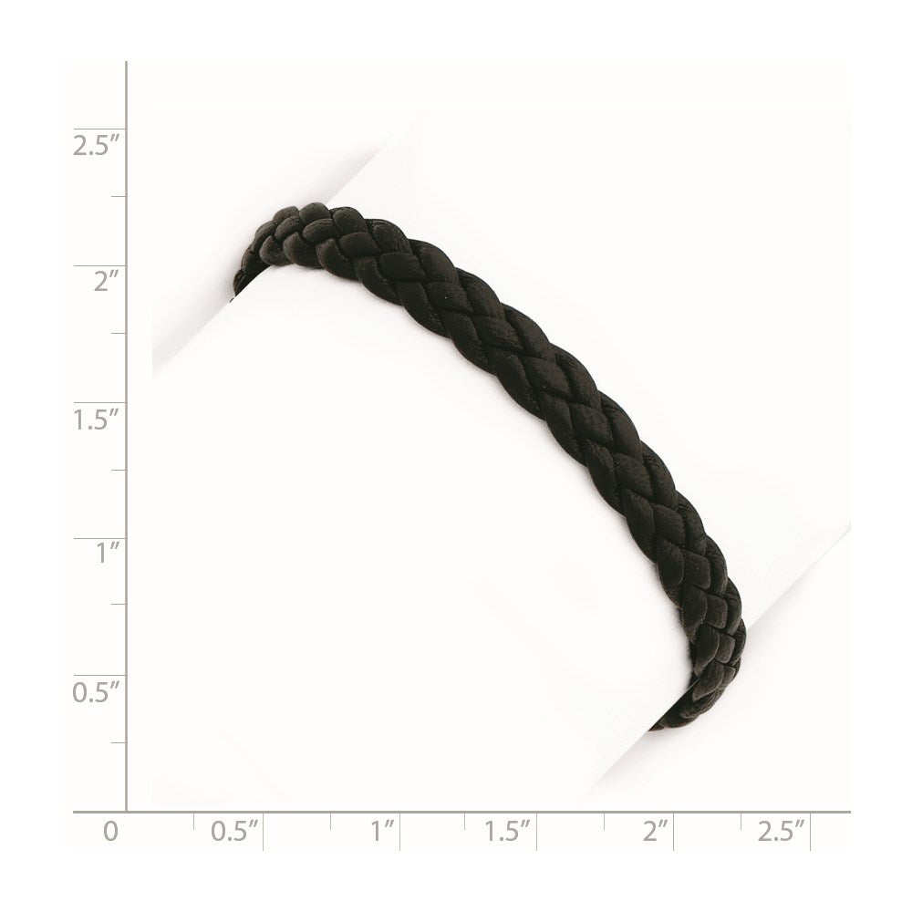 7 Inch Sterling Silver Rhodium-Plated Black Braided Leather Bracelet