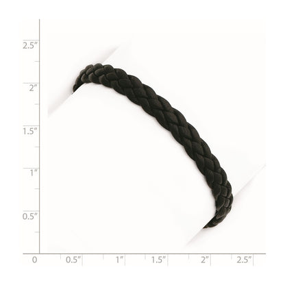 7 Inch Sterling Silver Rhodium-Plated Black Braided Leather Bracelet
