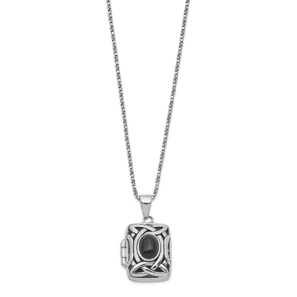Sterling Silver Rhodium-Plated Oval Onyx Rectangle 22mm Locket 18 Inch Necklace