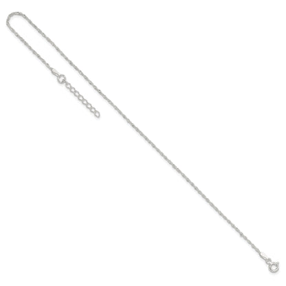 9 Inch Sterling Silver 1.3mm Singapore 9In Plus 1In Ext. Chain Anklet