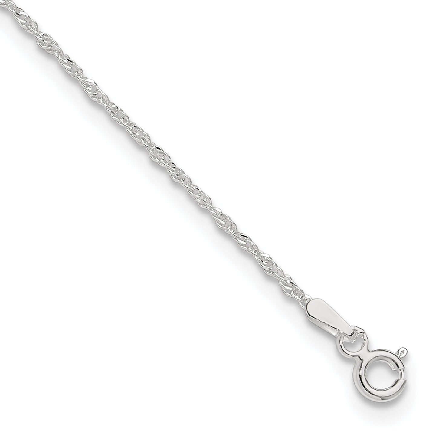 9 Inch Sterling Silver 1.3mm Singapore 9In Plus 1In Ext. Chain Anklet