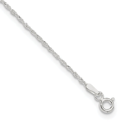 9 Inch Sterling Silver 1.3mm Singapore 9In Plus 1In Ext. Chain Anklet