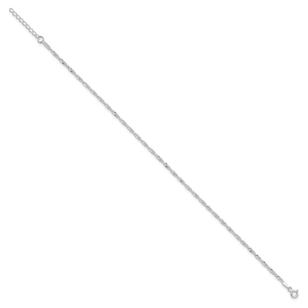 9 Inch Sterling Silver 2mm Singapore 9In Plus 1In Ext. Chain Anklet