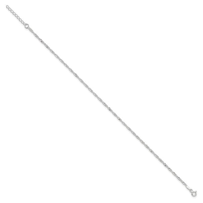 9 Inch Sterling Silver 2mm Singapore 9In Plus 1In Ext. Chain Anklet