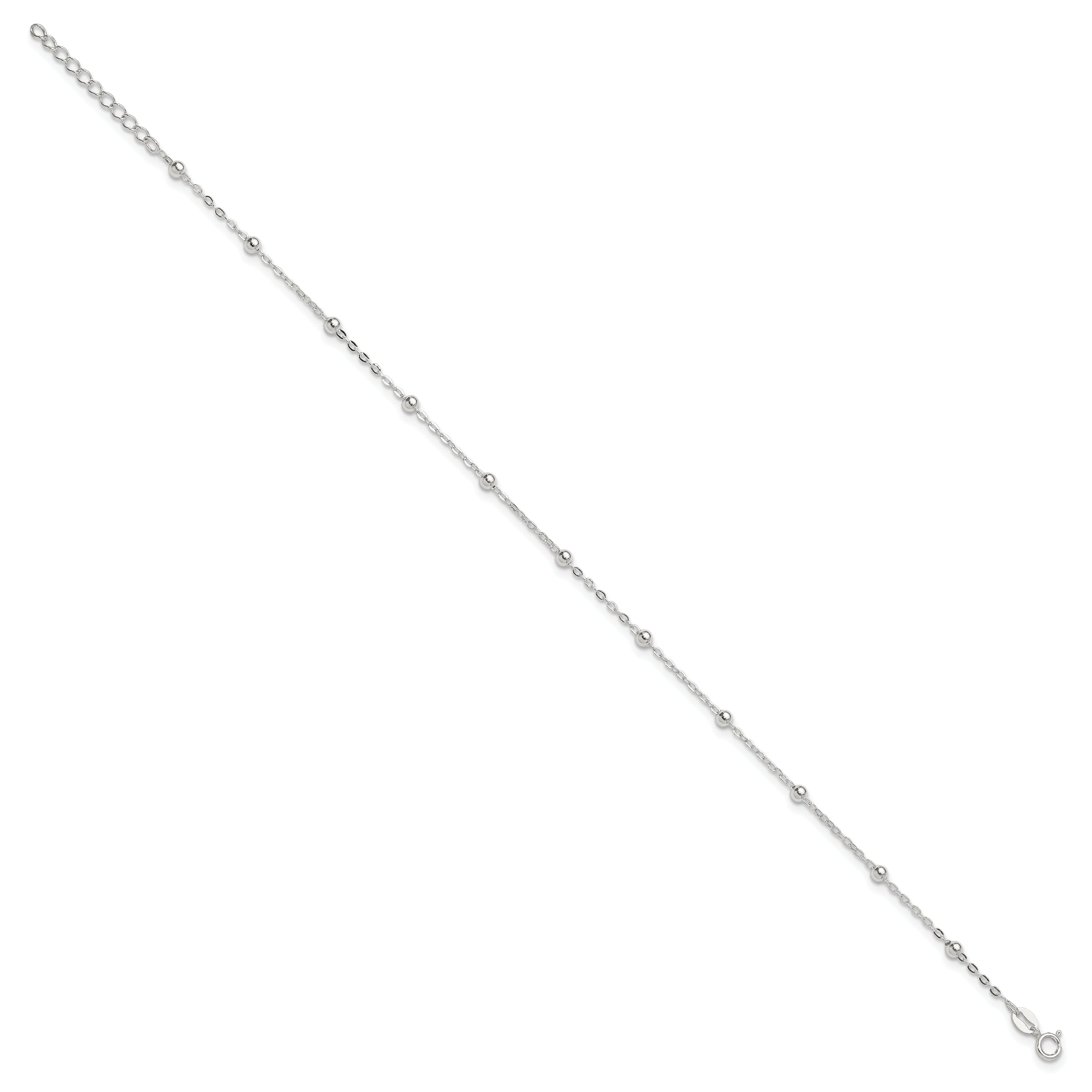 9 Inch Sterling Silver 1mm Beaded Chain 9In Plus 1In Ext. Anklet