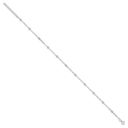 9 Inch Sterling Silver 1mm Beaded Chain 9In Plus 1In Ext. Anklet