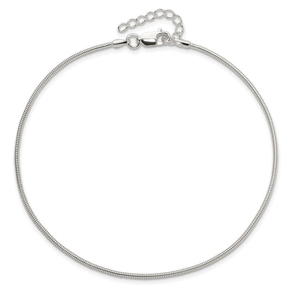 9 Inch Sterling Silver 1.5mm Round Snake Chain 9In Plus 1In Ext. Anklet