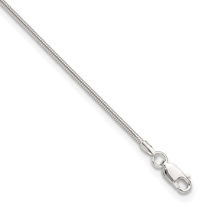 9 Inch Sterling Silver 1.5mm Round Snake Chain 9In Plus 1In Ext. Anklet