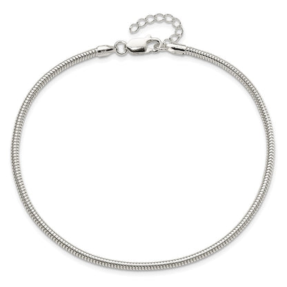 9 Inch Sterling Silver 2.5mm Snake Chain 9In Plus 1In Ext. Anklet