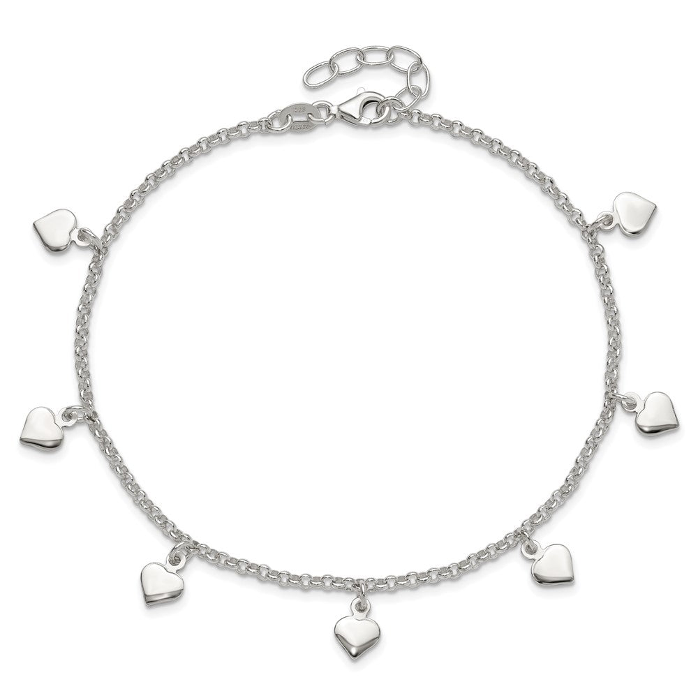 Sterling Silver Polished Hearts Anklet