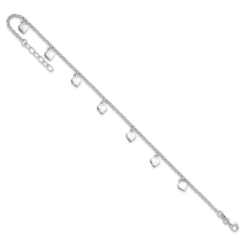 Sterling Silver Polished Hearts Anklet