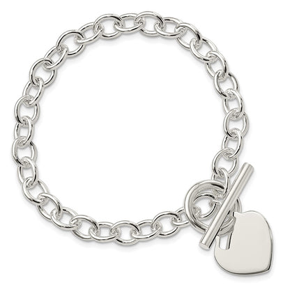 7.75 Inch Sterling Silver Engraveable Heart Disc Toggle Bracelet