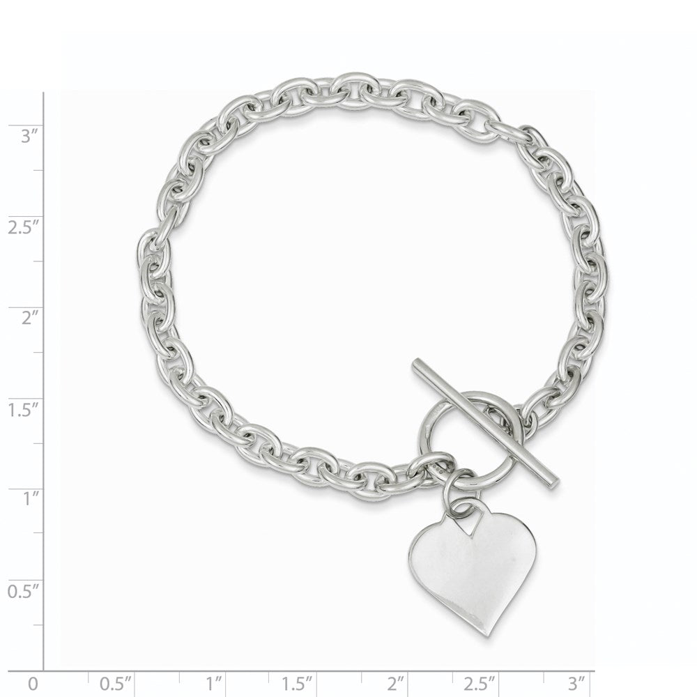 8 Inch Sterling Silver Engraveable Heart Toggle Bracelet