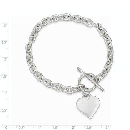 8 Inch Sterling Silver Engraveable Heart Toggle Bracelet