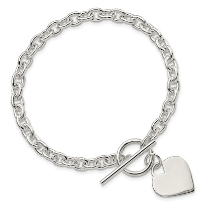 8 Inch Sterling Silver Engraveable Heart Toggle Bracelet