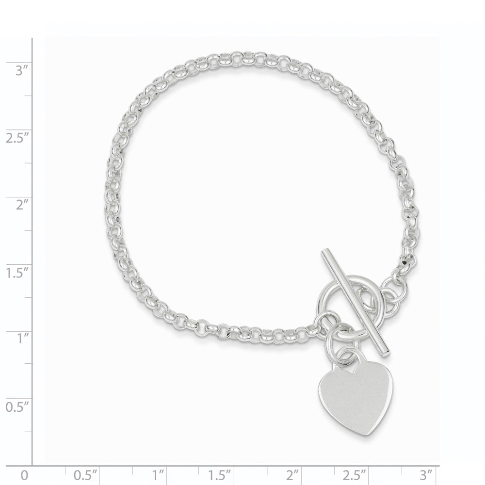 7.5 Inch Sterling Silver Fancy Engraveable Heart Bracelet