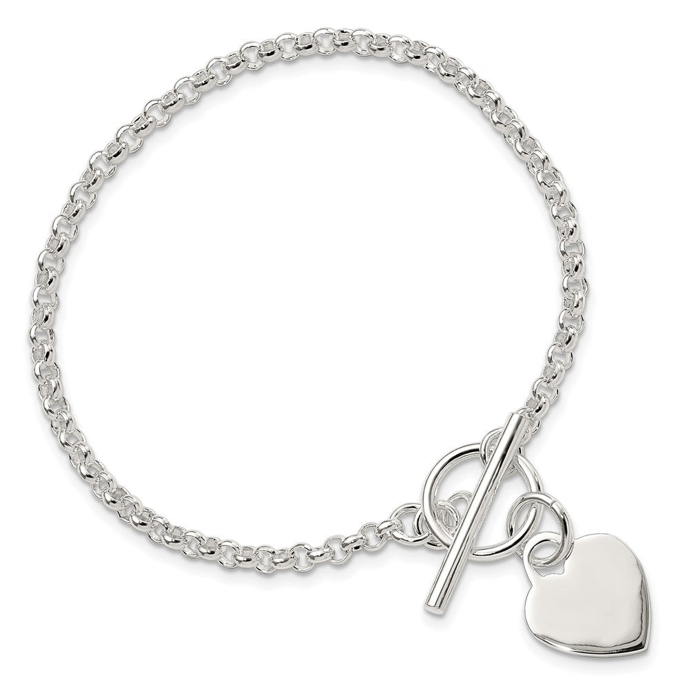 7.5 Inch Sterling Silver Fancy Engraveable Heart Bracelet