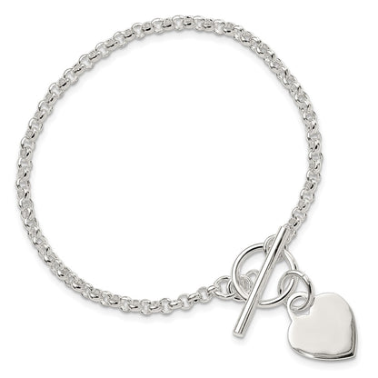 7.5 Inch Sterling Silver Fancy Engraveable Heart Bracelet