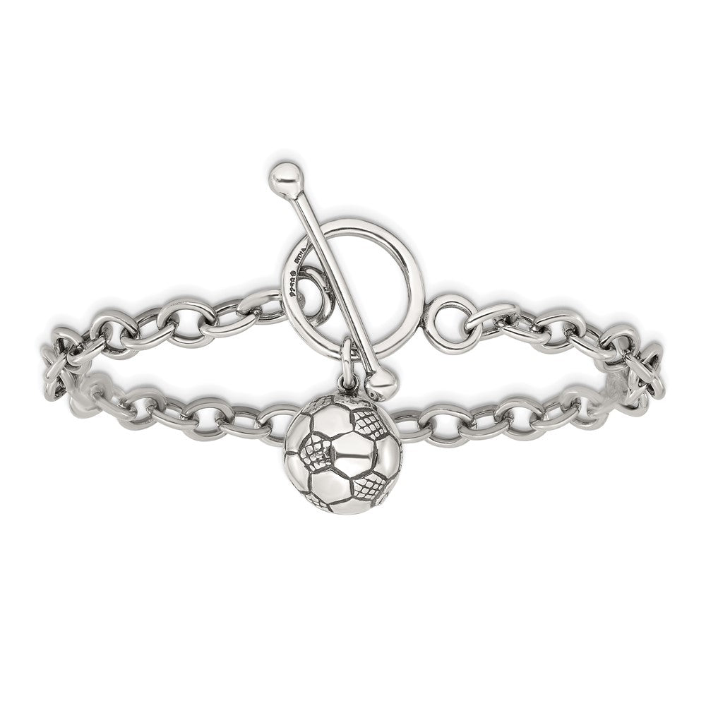 7.75 Inch Sterling Silver Soccer Ball Bracelet