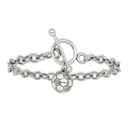 7.75 Inch Sterling Silver Soccer Ball Bracelet