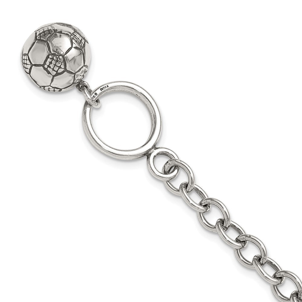 7.75 Inch Sterling Silver Soccer Ball Bracelet