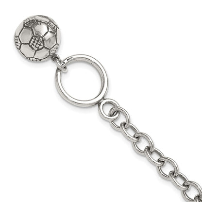 7.75 Inch Sterling Silver Soccer Ball Bracelet