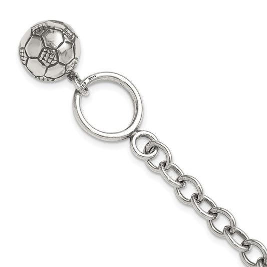 7.75 Inch Sterling Silver Soccer Ball Bracelet