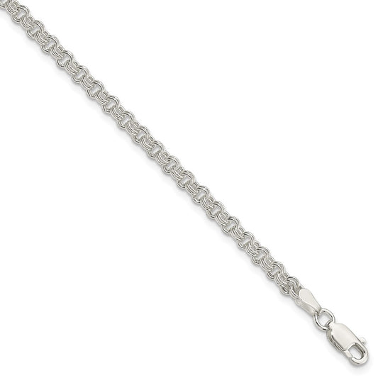 8 Inch Sterling Silver 3mm Double Link Charm Bracelet