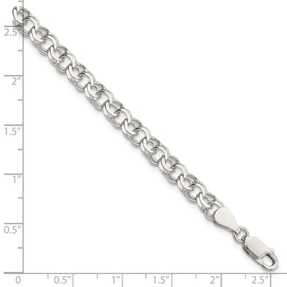 6 Inch Sterling Silver 6mm Double Link Charm Bracelet