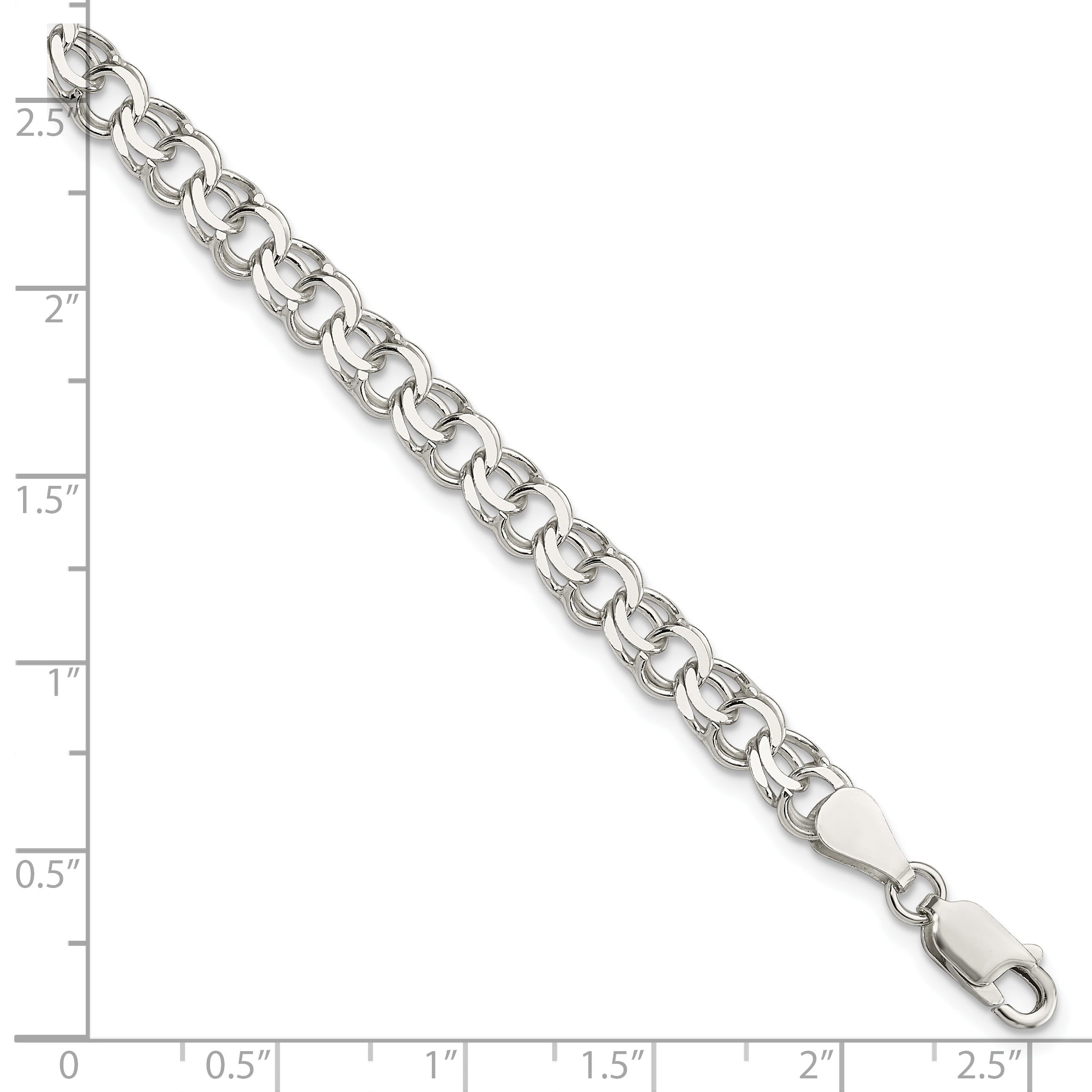 8 Inch Sterling Silver 6mm Double Link Charm Bracelet