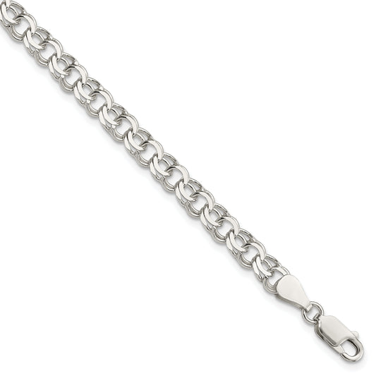 8 Inch Sterling Silver 6mm Double Link Charm Bracelet
