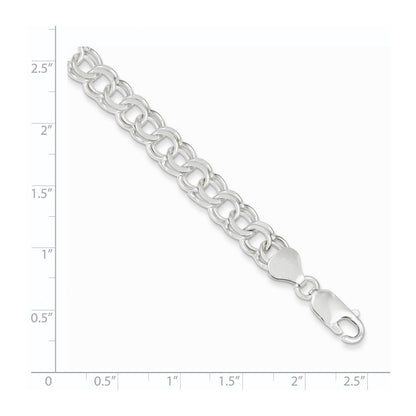 8 Inch Sterling Silver 7.6mm Double Link Charm Bracelet