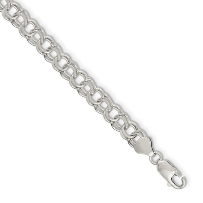 8 Inch Sterling Silver 7.6mm Double Link Charm Bracelet
