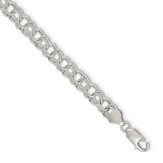 8 Inch Sterling Silver 7.6mm Double Link Charm Bracelet
