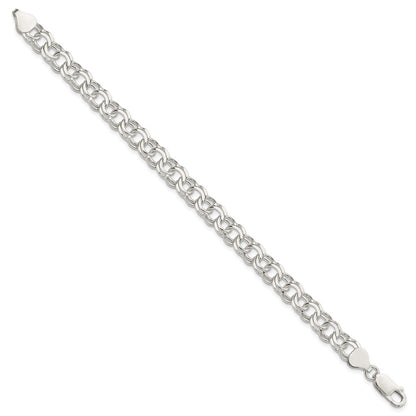 7 Inch Sterling Silver 7.6mm Double Link Charm Bracelet